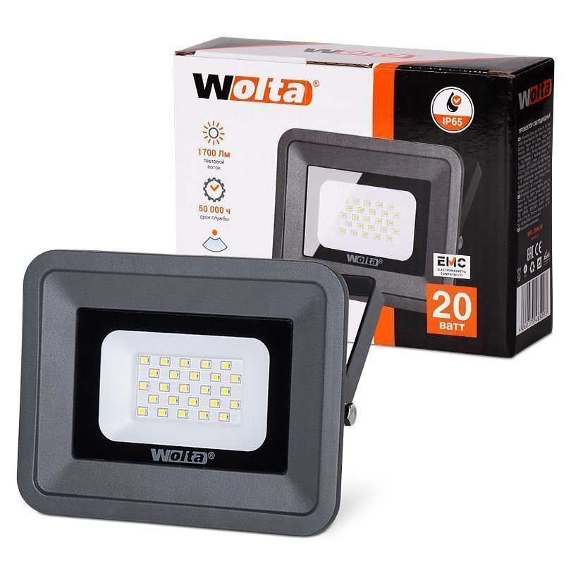 Прожекторы светодиодные Прожектор светодиодный Wolta WFL-20W/06 20W Серый 5500K 