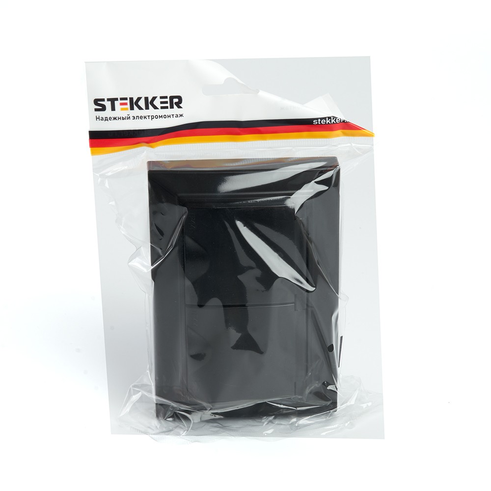 Эрна - Розетки и выключатели Stekker Розетка 2-местная с/з с крышкой STEKKER PST16-9015-03 16А Эрна черный с рамкой 49138