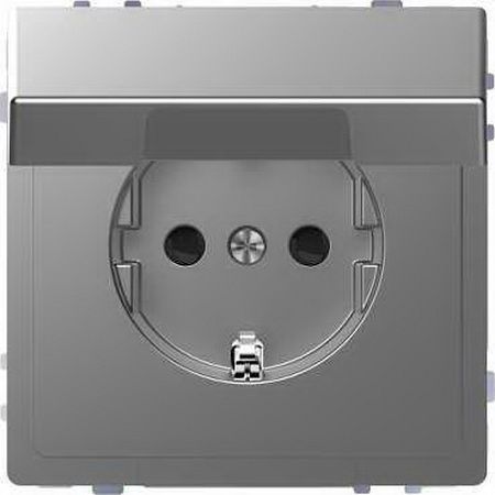 Merten D-Life Нержавеющая сталь Розетка с заземлением со шторками и крышкой IP44 Merten D-Life нержавеющая сталь