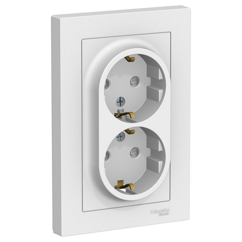 AtlasDesign Белый Розетка Systeme Electric AtlasDesign белый с/з двойная, со шторками, 16А, в сборе ATN000126