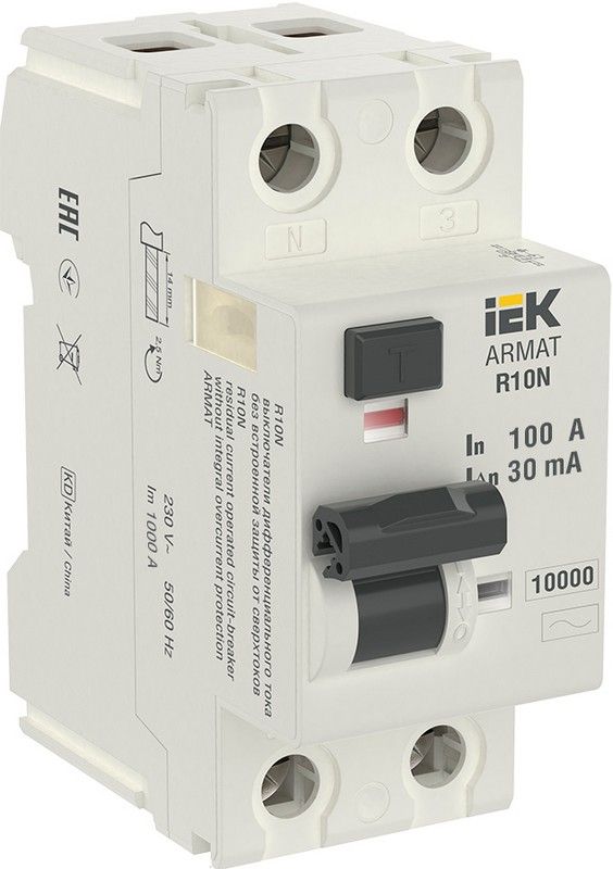 IEK ВДТ УЗО IEK ARMAT R10N 2P 100А 30мА тип AC AR-R10N-2-100C030 