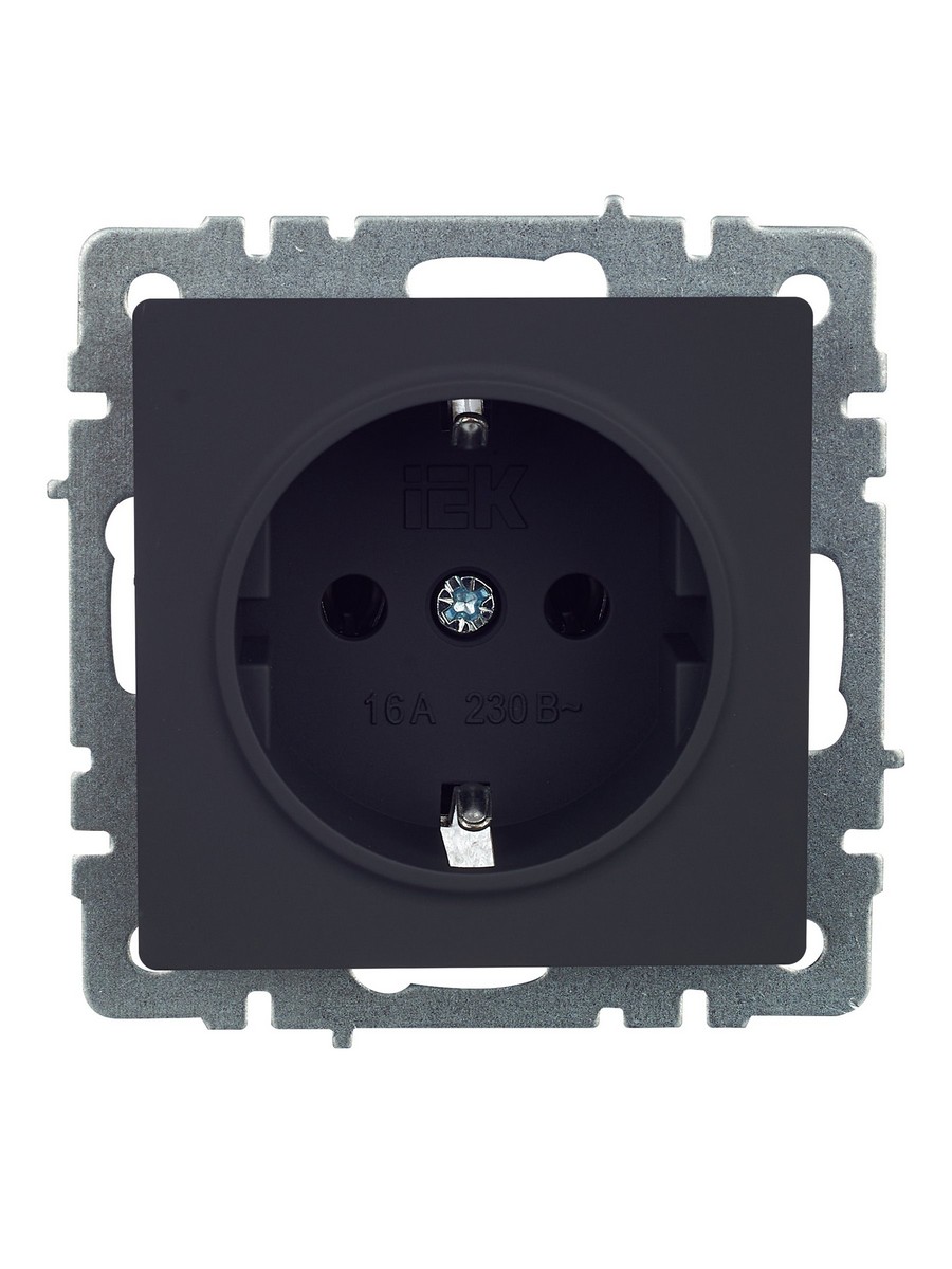 IEK Brite Графит Розетка IEK BRITE с/з без шторок 16А РС11-1-0-БрГ графит BR-R11-16-K53