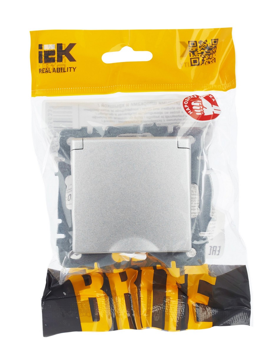 IEK Brite Алюминий Розетка IEK BRITE с/з с шторками и крышкой 16А IP44 РСбш10-3-44-БрА алюминий BR-R16-16-44-K47