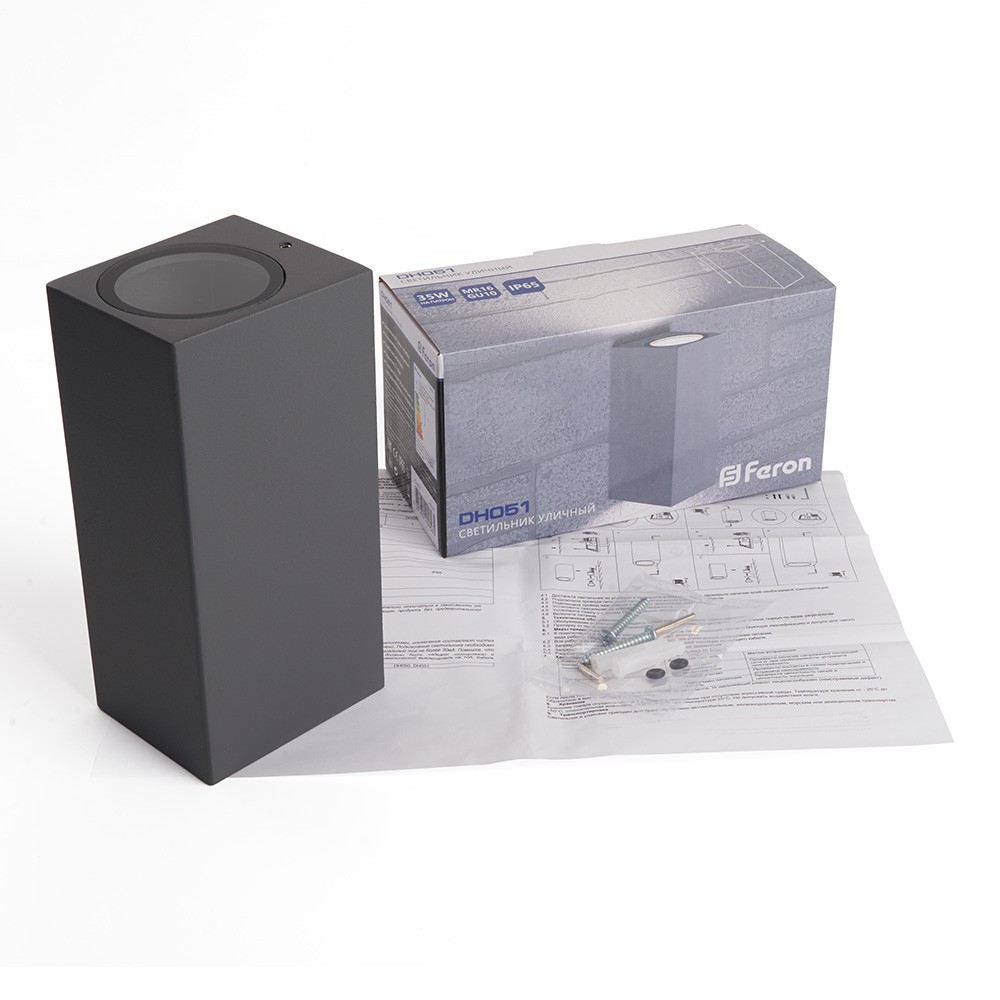 Уличные настенные светильники Светильник садово-парковый Feron DH051 на стену 2*GU10 230V серый 48327 