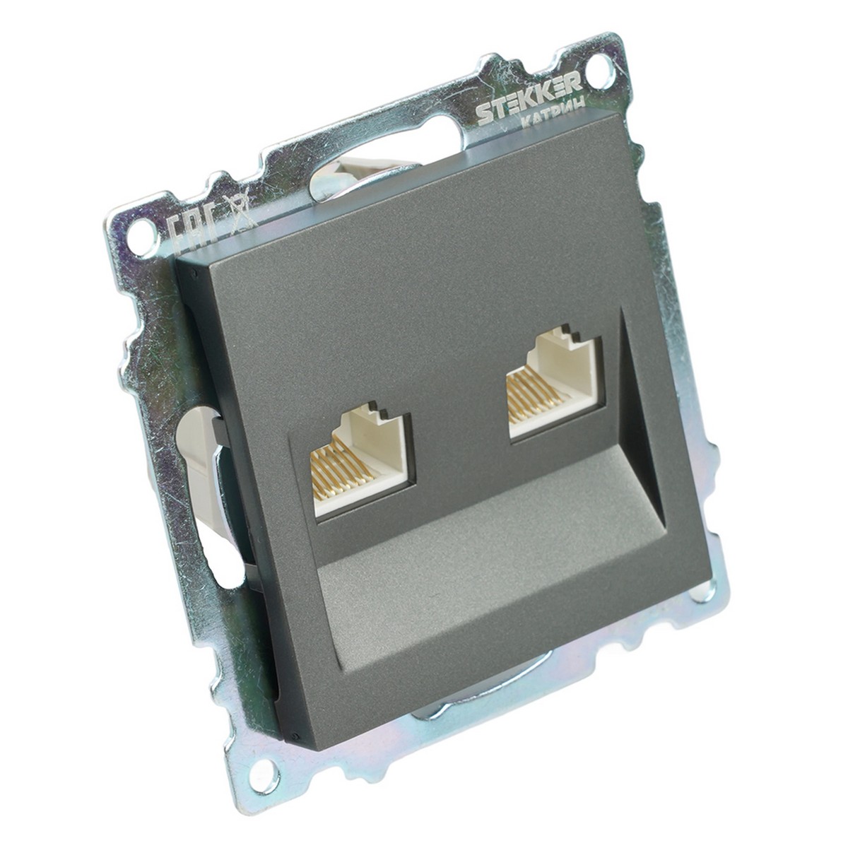 Катрин - Розетки и выключатели Stekker Розетка компьютерная 2-местная RJ-45 STEKKER GLS00-7109-06 Катрин графит 50008