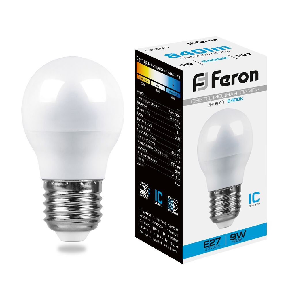 E27 Лампа светодиодная Feron LB-550 E27 9W 6400K 230V 25806 
