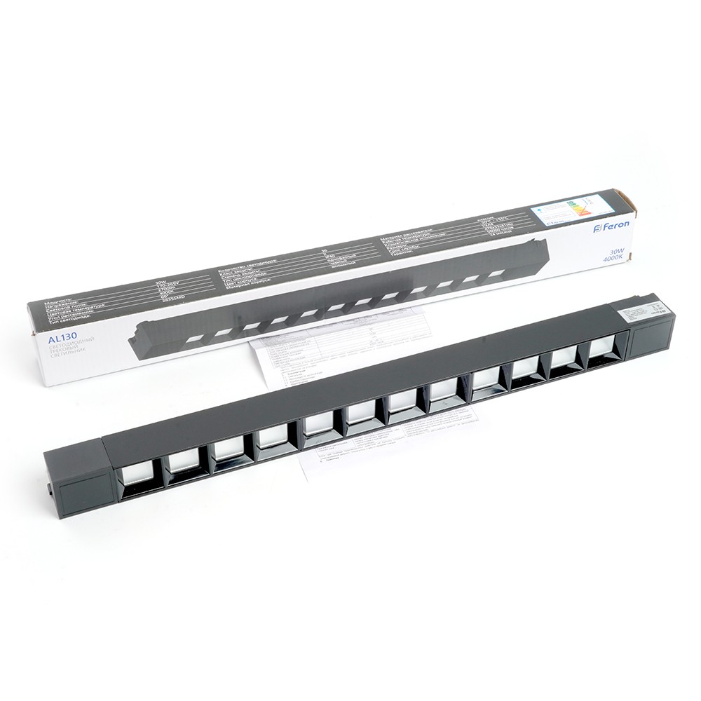 Трековые светодиодные светильники Светодиодный светильник Feron AL130 трековый однофазный 30W 4000K 60 град. черный 48374 