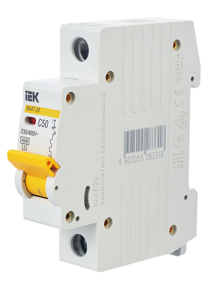 1 полюсные (однополюсные) Автоматический выключатель IEK KARAT ВА47-29 1Р 50А 4,5кА х-ка С MVA20-1-050-C 