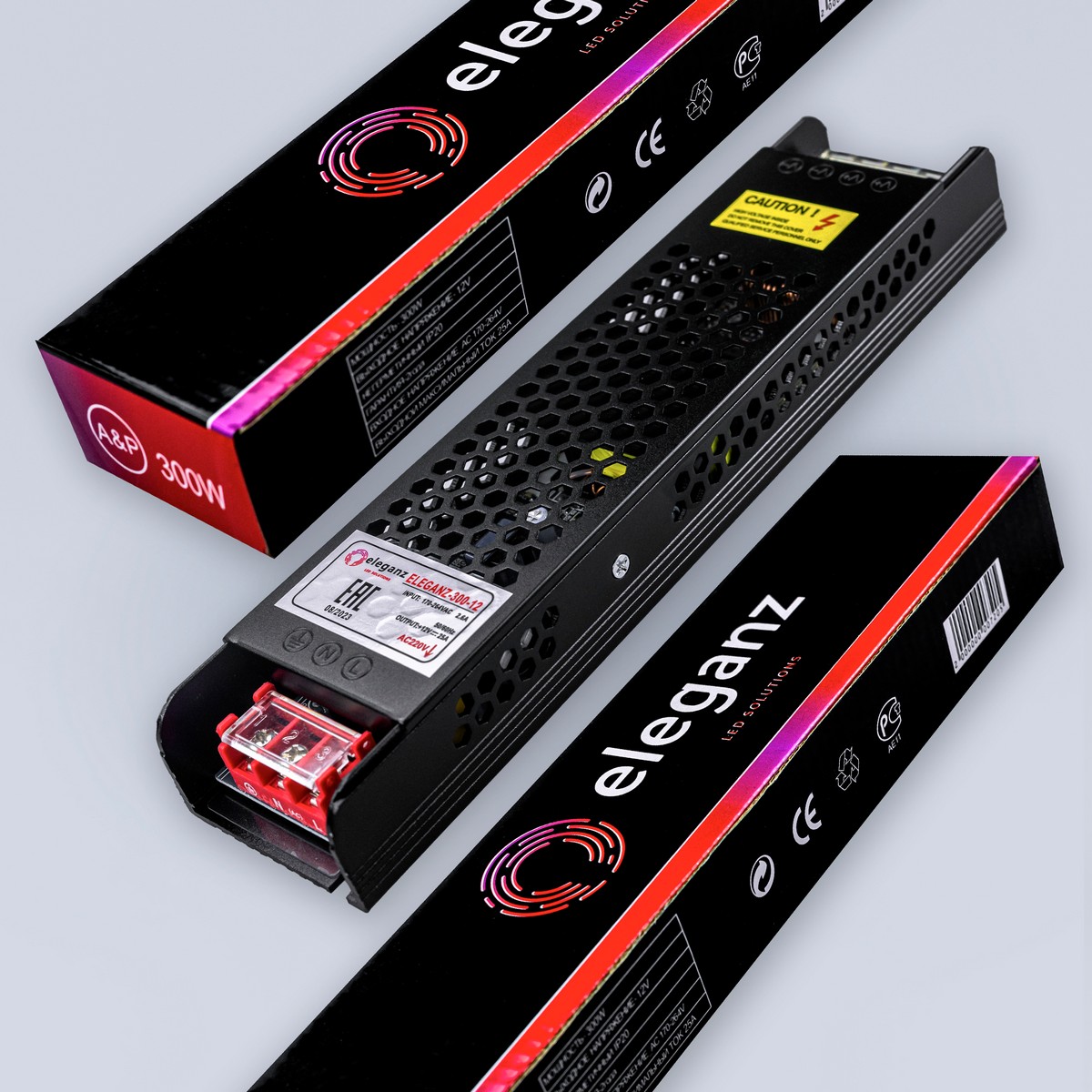 Блок питания для светодиодной ленты Eleganz 12V 300W IP44 узкий 1132