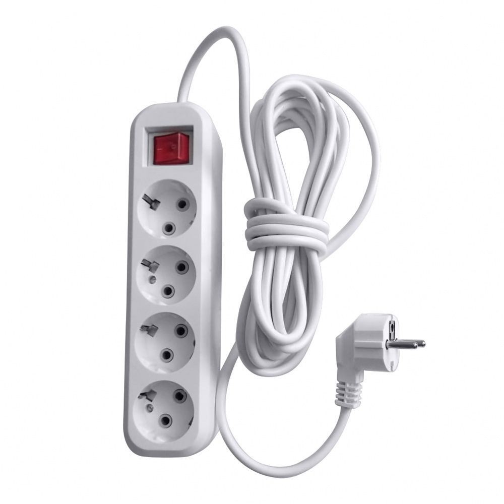 Колодки и удлинители, тройники Удлинитель 4-местный с/з с выключателем STEKKER HM03-41-03 3м Home (У10А-003) белый 39524 