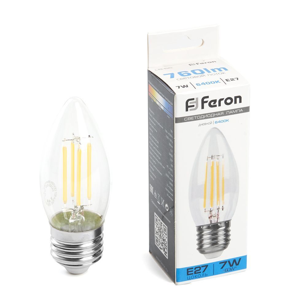 E27 Лампа светодиодная Feron LB-66 Свеча E27 7W 6400K 38272 
