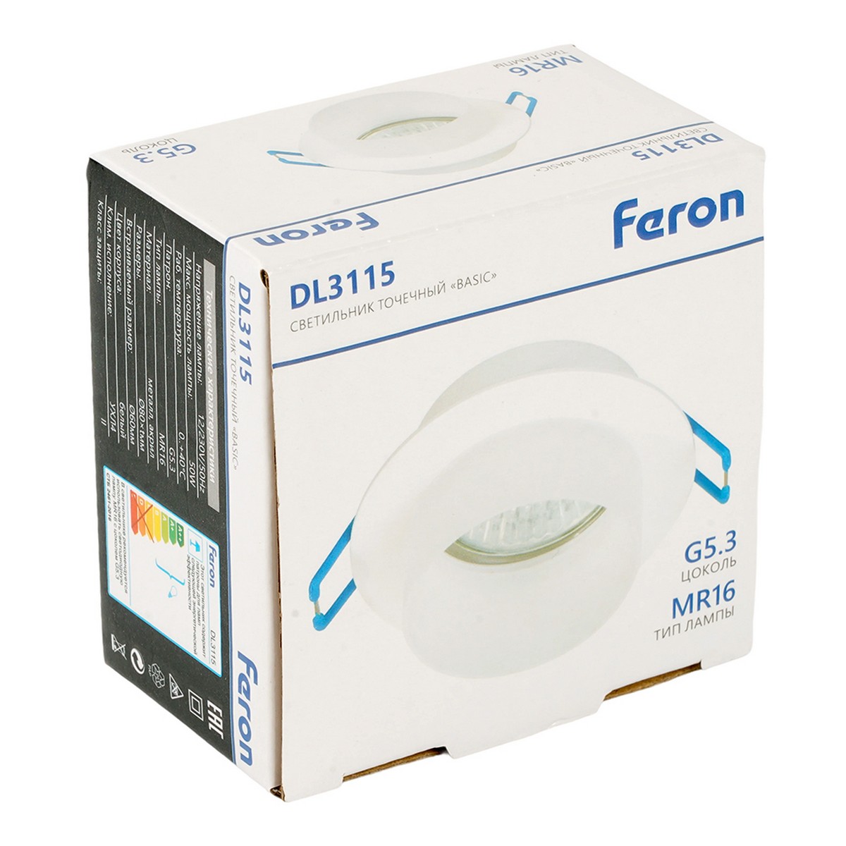 Встраиваемые светодиодные светильники Светильник Feron встраиваемый DL3115 потолочный MR16 G5.3 белый 51935 