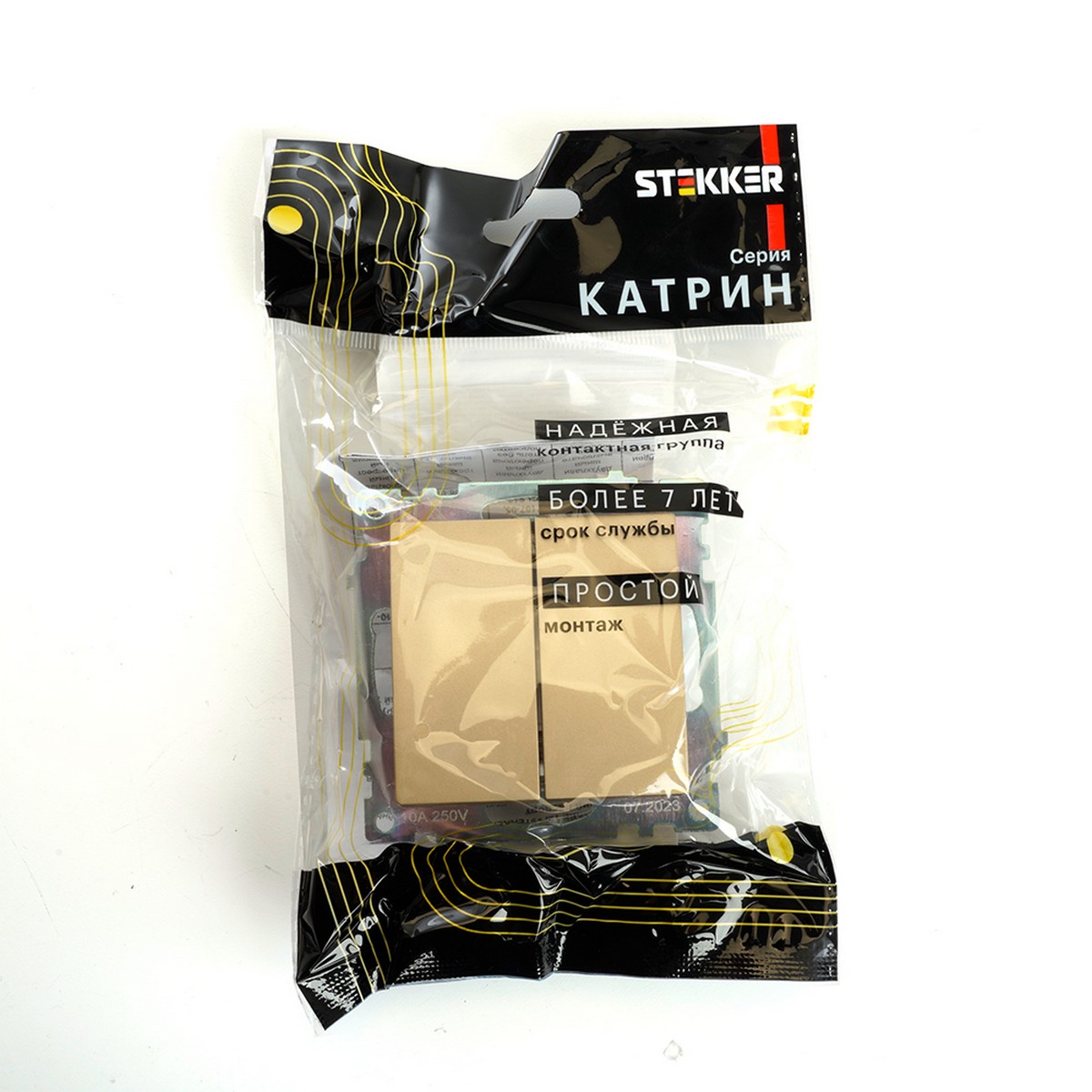 Катрин - Розетки и выключатели Stekker Переключатель 2-клавишный (механизм) STEKKER GLS10-7107-08 250V 10А  Катрин золото 49220