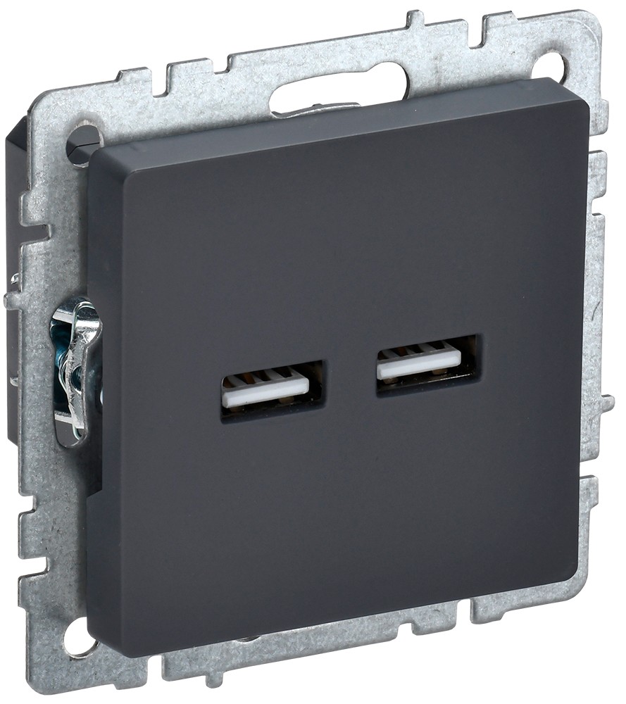 IEK Brite Графит Розетка IEK BRITE USB A+A 3,1А РЮ10-1-БрГ графит BR-U21-D31-K53