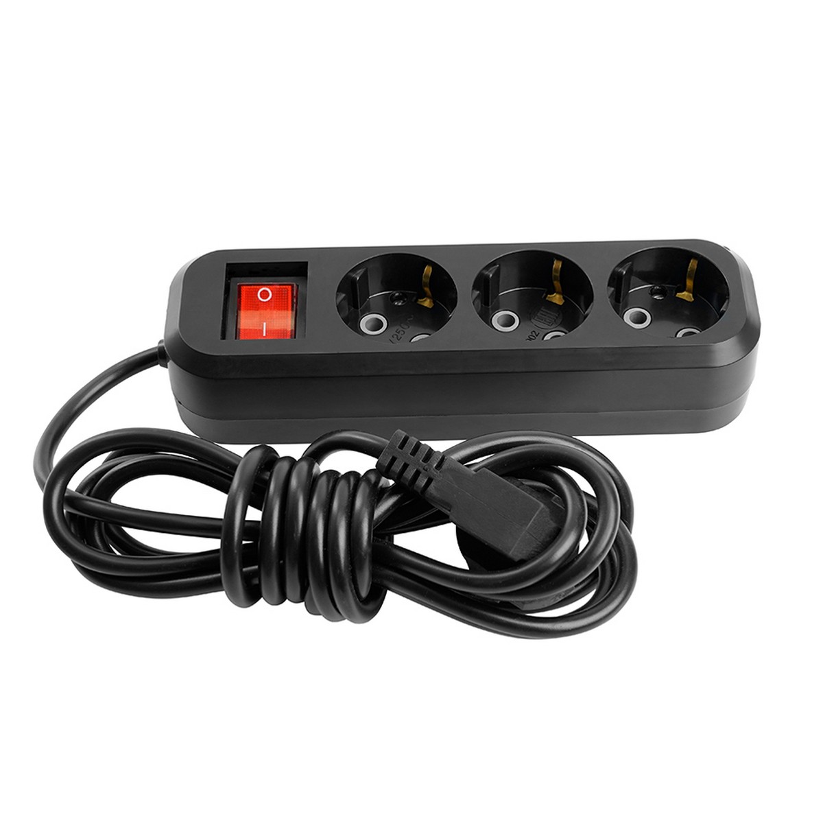 Колодки и удлинители, тройники Удлинитель трехместный с/з с выключателем STEKKER HM03-31-03 3x0,75, 3м, Home (У10А-002), черный 50422 