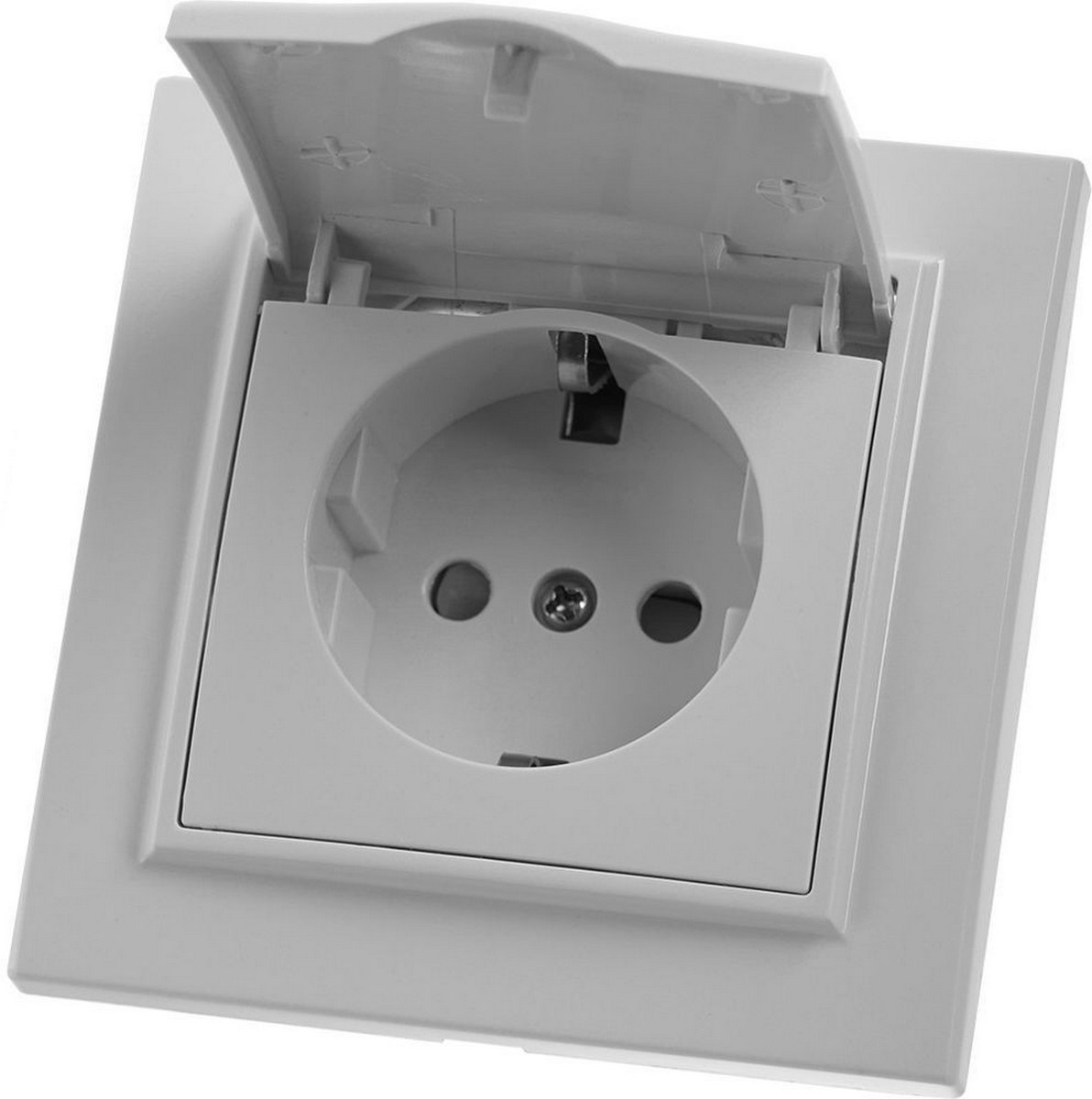 Эрна - Розетки и выключатели Stekker Розетка 1-местная с/з с крышкой STEKKER PST16-9012-01 16А с защ. шторкой Эрна белый с рамкой 39052