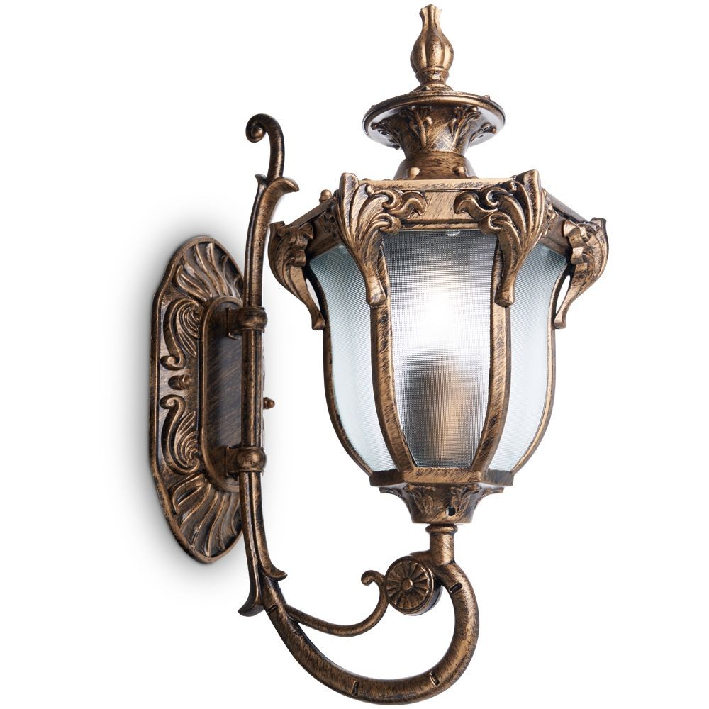 Уличные настенные светильники Светильник садово-парковый Feron PL4041 шестигранный на стену вверх 60W 230V E27 черное золото 11421 