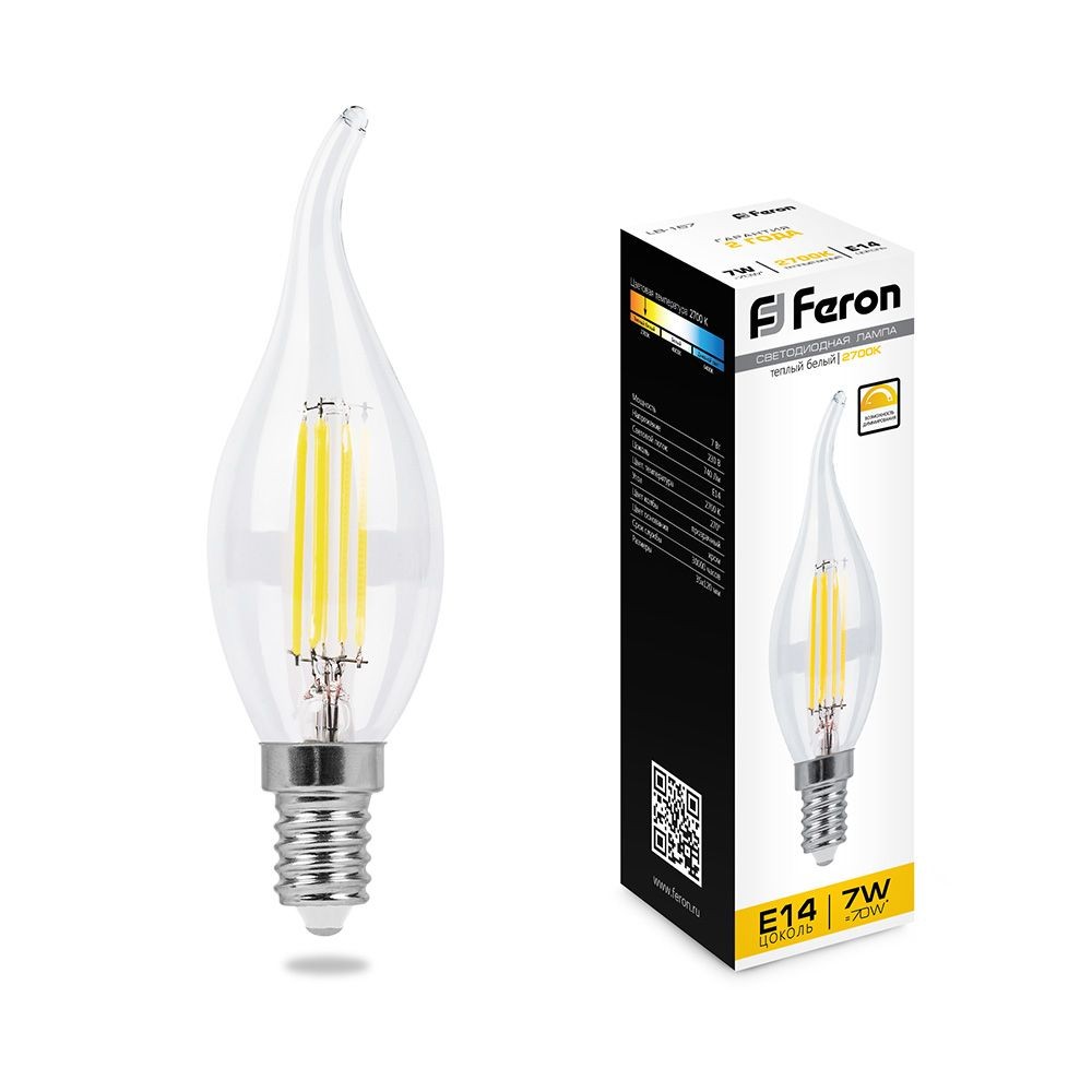 E14 Лампа светодиодная Feron LB-167 Свеча на ветру E14 7W 2700K диммируемая 25872 