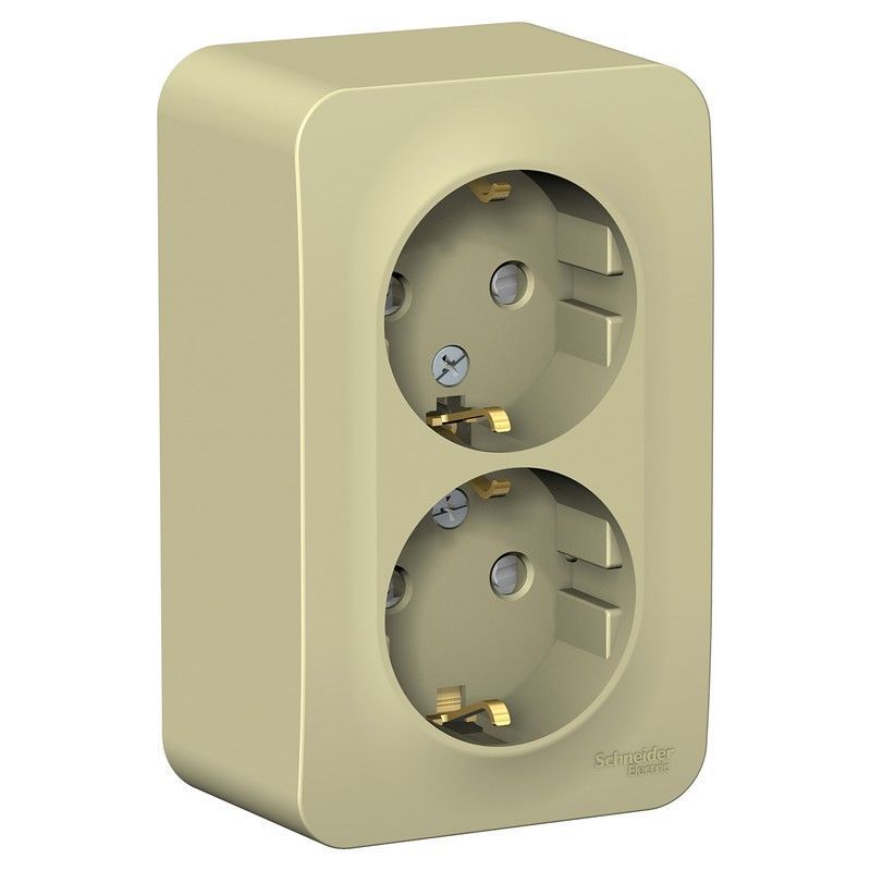 Blanca бежевые розетки и выключатели Розетка SE Blanca 2-ая Бежевый наружный с/з со шторками изолир. пластина BLNRA011217