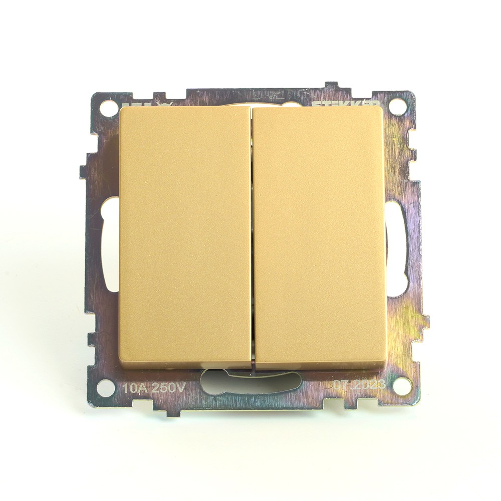 Катрин - Розетки и выключатели Stekker Переключатель 2-клавишный (механизм) STEKKER GLS10-7107-08 250V 10А  Катрин золото 49220