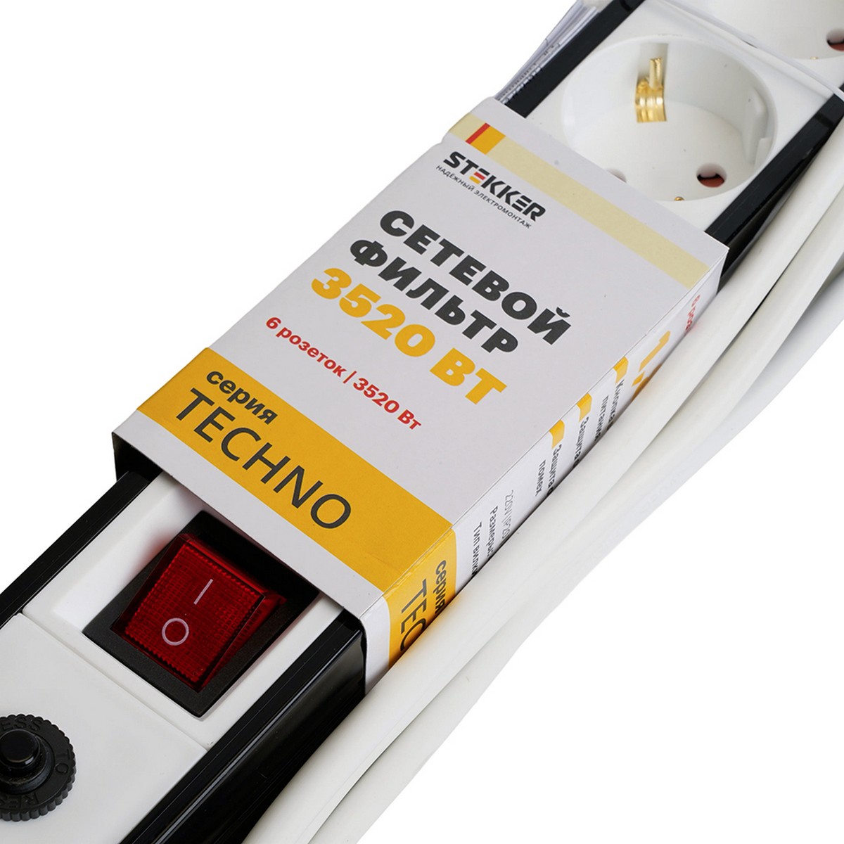 Колодки и удлинители, тройники Сетевой фильтр 6-местный с/з STEKKER HM22-61-05 5 м Techno белый 50152 