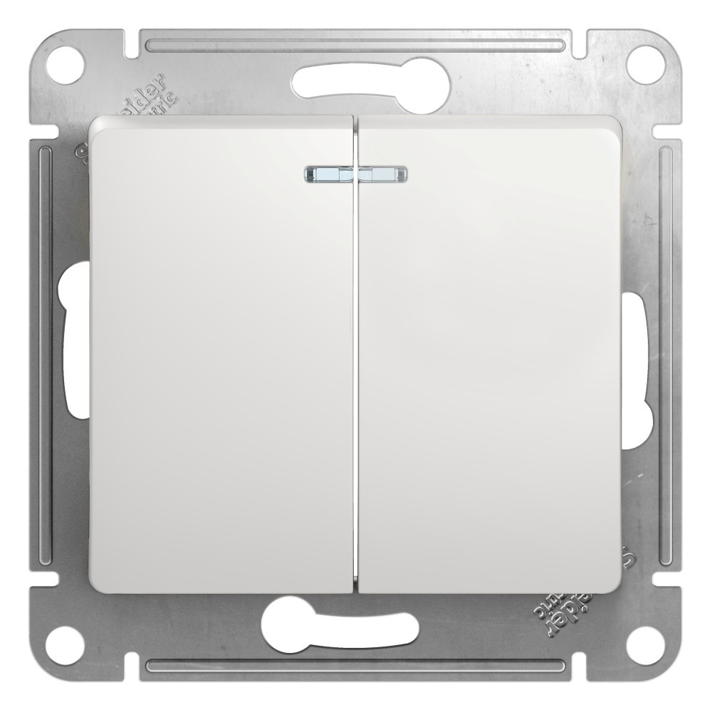 Glossa Белый Выключатель Systeme Electric Glossa Белый 2-клавишный с подсветкой, сх.5а GSL000153