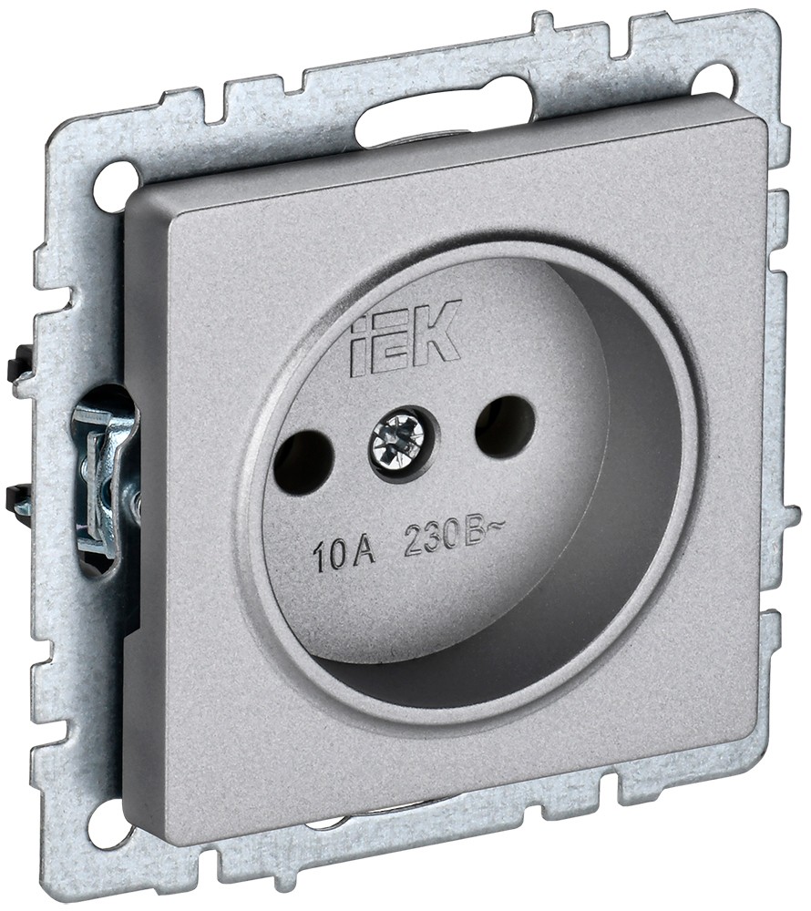 IEK Brite Алюминий Розетка IEK BRITE б/з без шторок 10А РС10-1-0-БрА алюминий BR-R10-10-K47