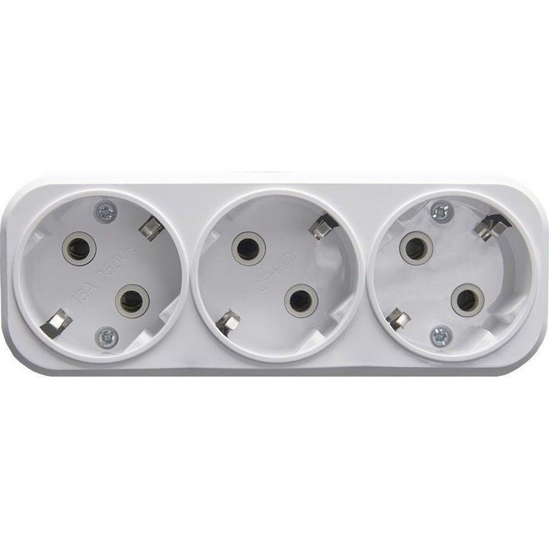 Колодки и удлинители, тройники Разветвитель сетевой 3-местный с/з STEKKER ADP16-23-20 250V 16A ABS пластик белый 39024 