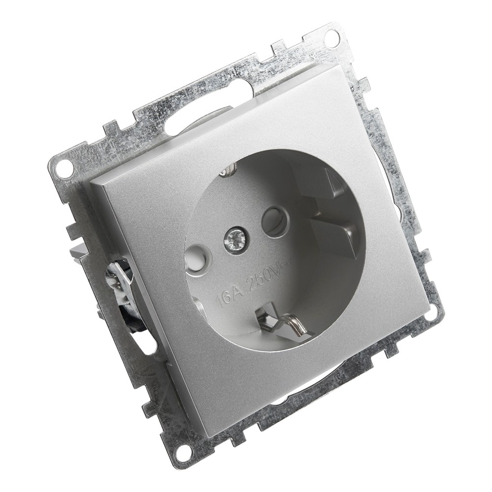 Катрин - Розетки и выключатели Stekker Розетка 1-местная с/з STEKKER GLS16-7110-03 250V 16А с защ. шторкой Катрин серебро 39582