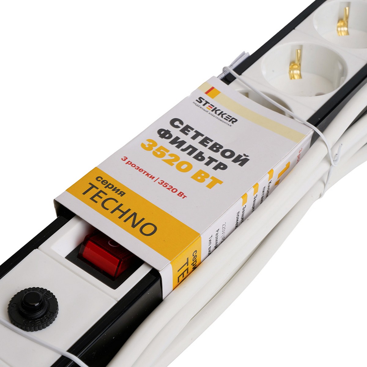 Колодки и удлинители, тройники Сетевой фильтр 3-местный с/з STEKKER HM22-31-05 5 м Techno белый 50146 