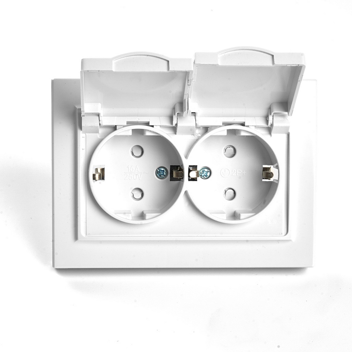 Эрна - Розетки и выключатели Stekker Розетка 2-местная с/з с крышкой STEKKER PST16-9015-01 16А Эрна белый с рамкой 49139