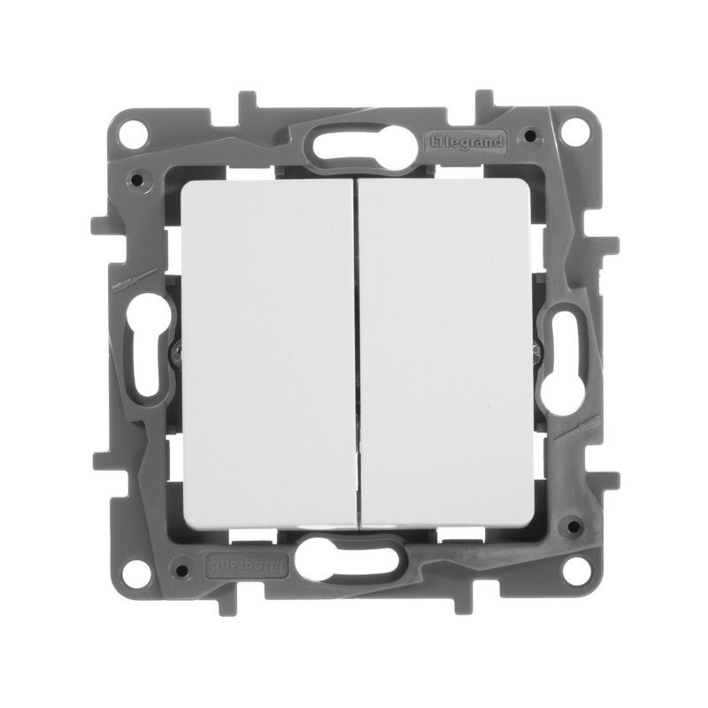 Legrand Etika Белый Переключатель Legrand Etika белый 2-клавишный, 10А, авт. клем. 672212