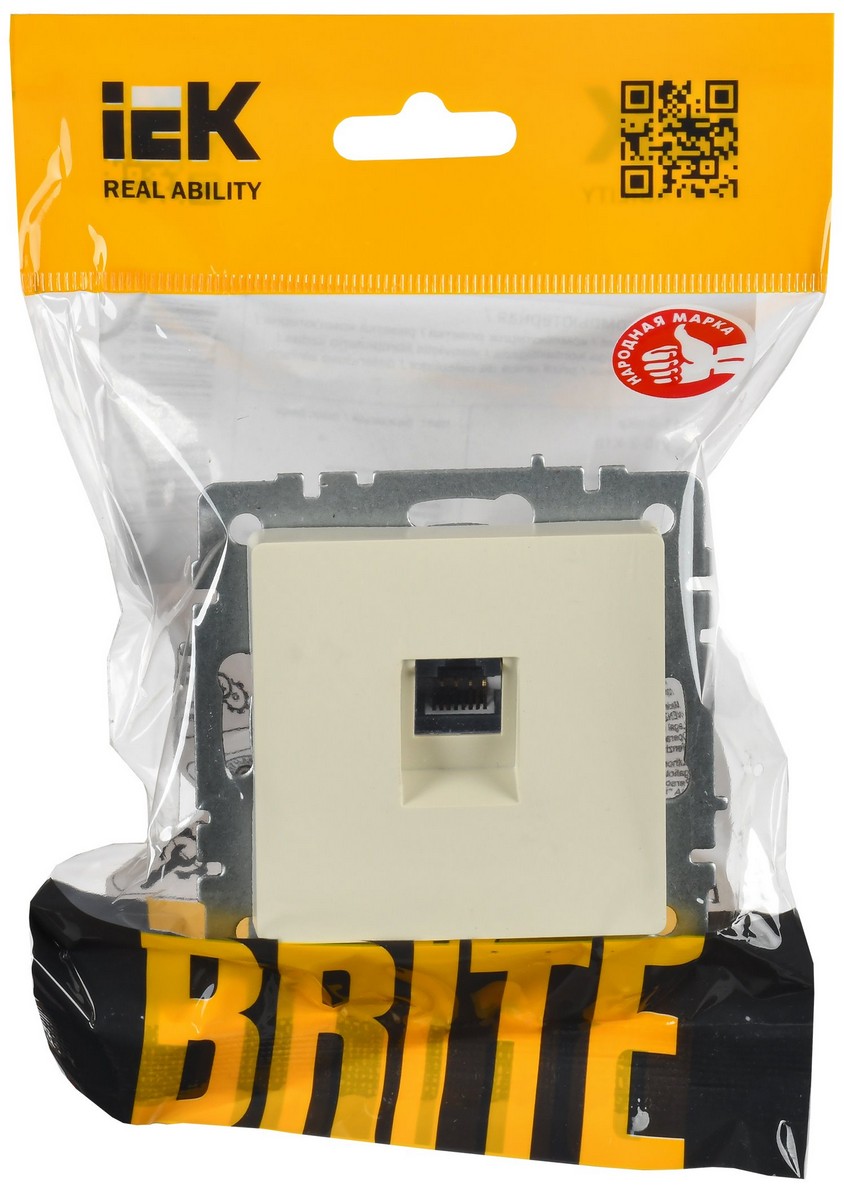 IEK Brite Бежевый Розетка компьютерная IEK BRITE BASE Бежевый RJ45 кат.6 РК11-БрКр BR-K10-2-K10
