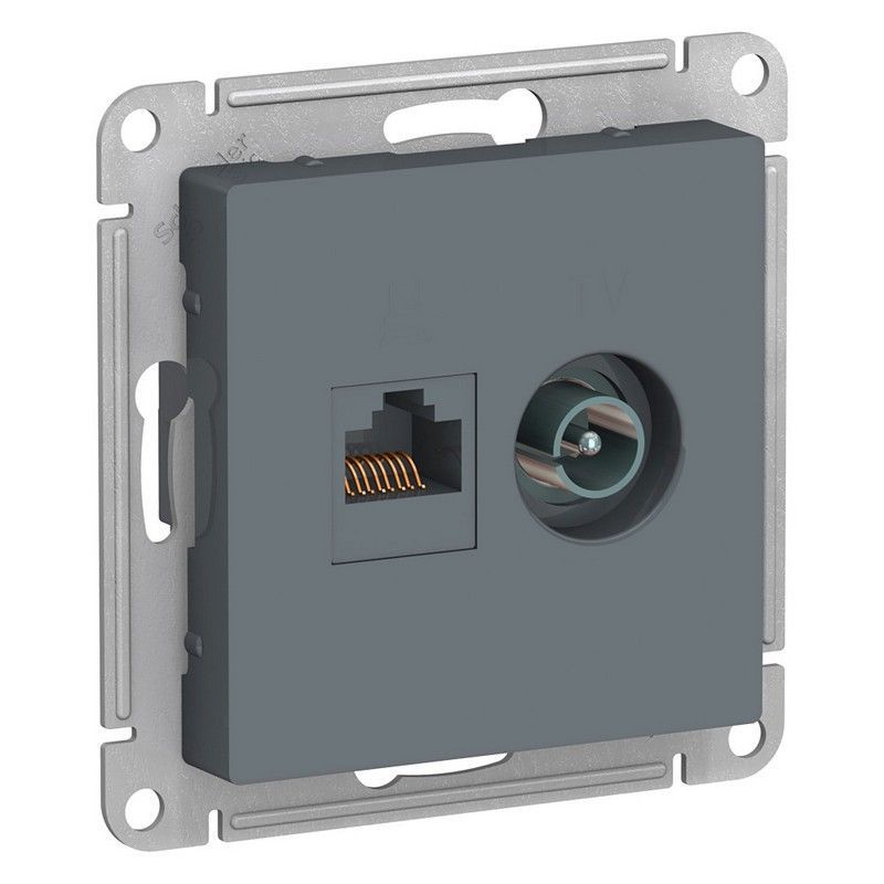 AtlasDesign Грифель Розетка комп+ТВ, Systeme Electric AtlasDesign Грифель двойная RJ45+TV, кат.5E, ATN000789