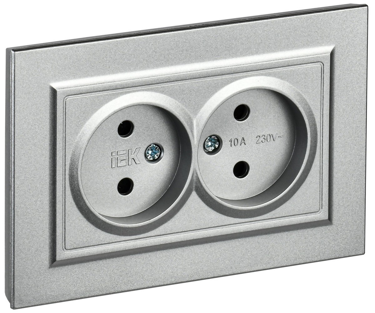 IEK Brite Алюминий Розетка IEK BRITE Алюминий 2-я без з/к/ш 10А в сборе РС12-2-БрА BR-R20-10-K47-F