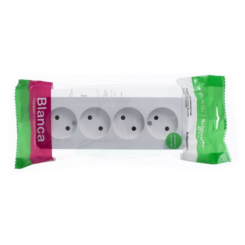 Blanca белые розетки и выключатели Розетка SE Blanca 4-ая Белый наружный б/з без шторок изолир. пластина BLNRA000411