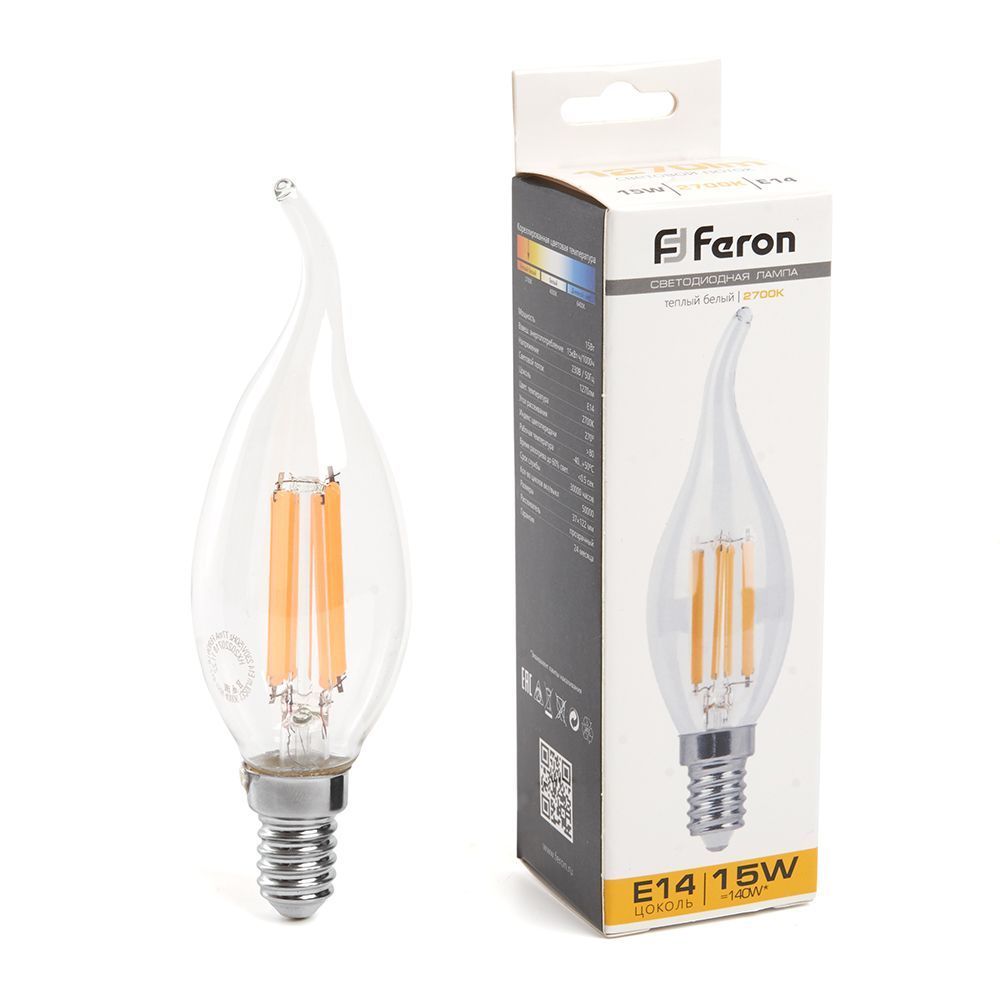 E14 Лампа светодиодная Feron LB-718 Свеча на ветру E14 15W 2700K 38261 