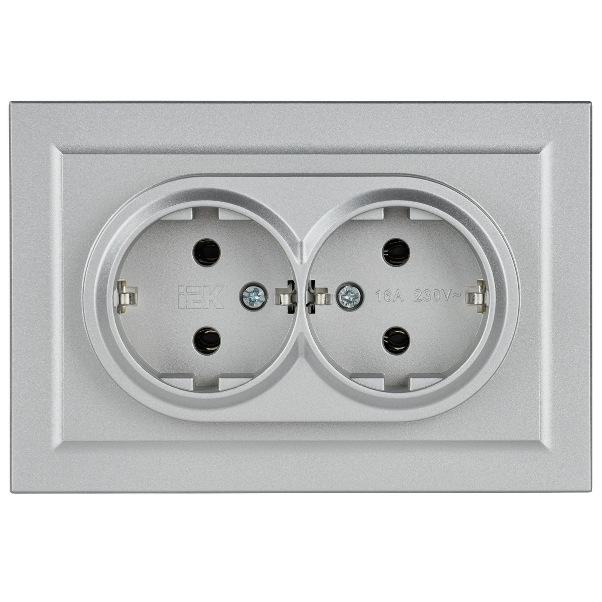 IEK Brite Алюминий Розетка IEK BRITE 2-местная с заземлением без защитных шторок 16А в сборе РС12-3-БрА алюминий BR-R21