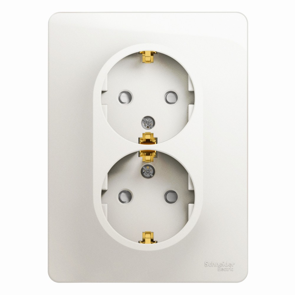 Glossa Перламутр Розетка Systeme Electric Glossa Перламутр двойная с/з со шторками, 16А, в GSL000626