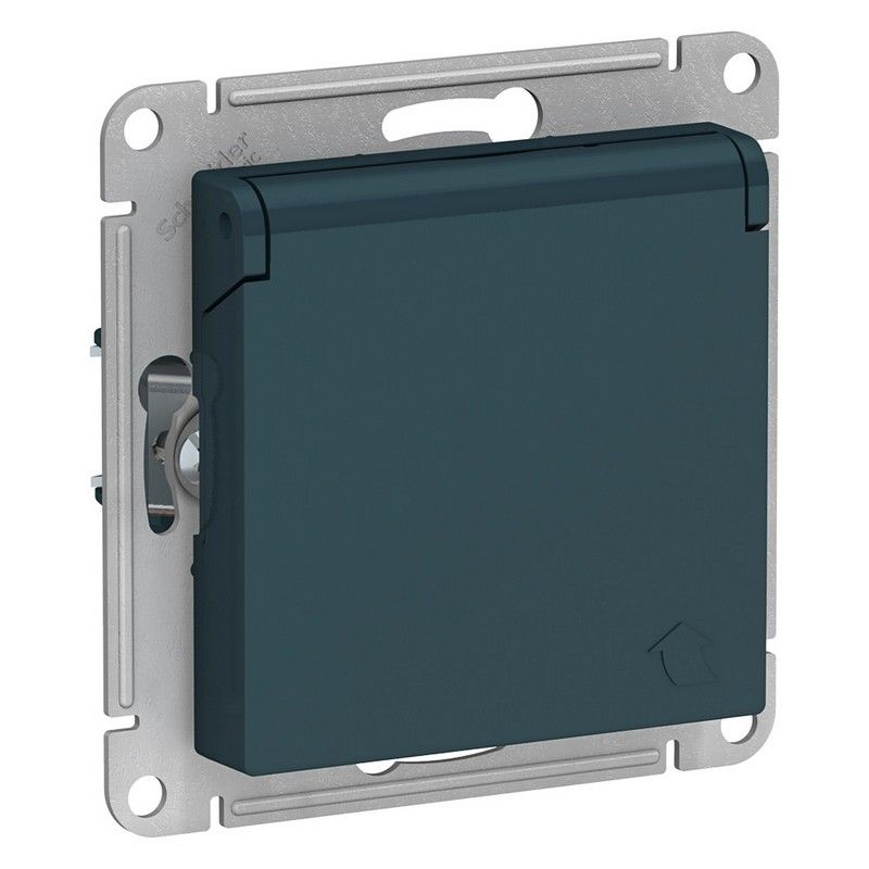 AtlasDesign Изумруд Розетка Systeme Electric AtlasDesign Изумруд с/з, со шторками, с крышкой, 16А, в сборе ATN000846