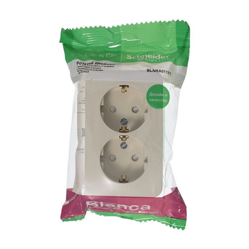 Blanca бежевые розетки и выключатели Розетка SE Blanca 2-ая Бежевый наружный с/з со шторками изолир. пластина BLNRA011217