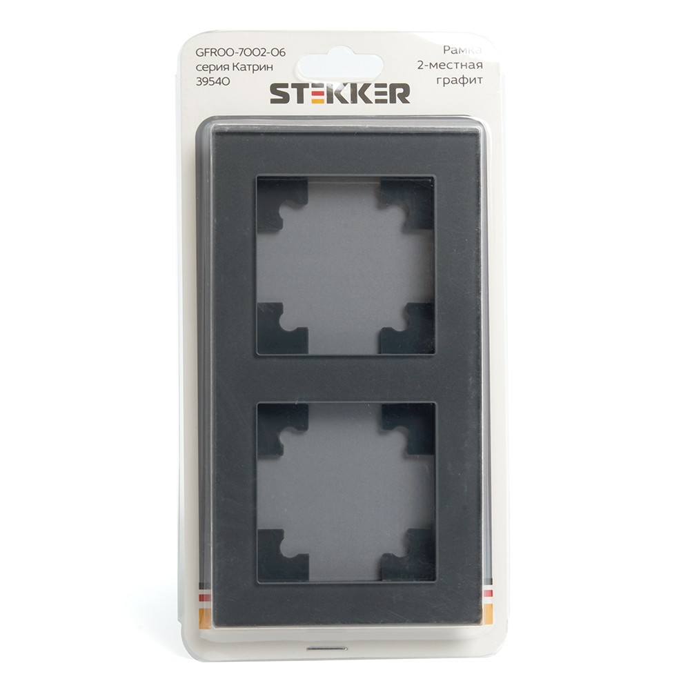 Катрин - Розетки и выключатели Stekker Рамка 2-местная стекло STEKKER GFR00-7002-06  серия Катрин графит 39540