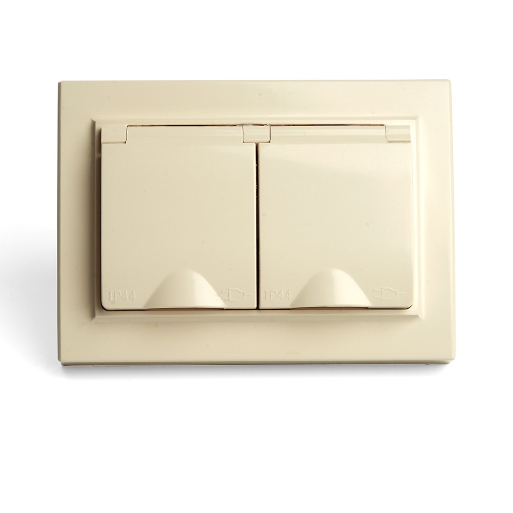 Эрна - Розетки и выключатели Stekker Розетка 2-местная с/з с крышкой STEKKER PST16-9015-02 16А Эрна слоновая кость с рамкой 49137