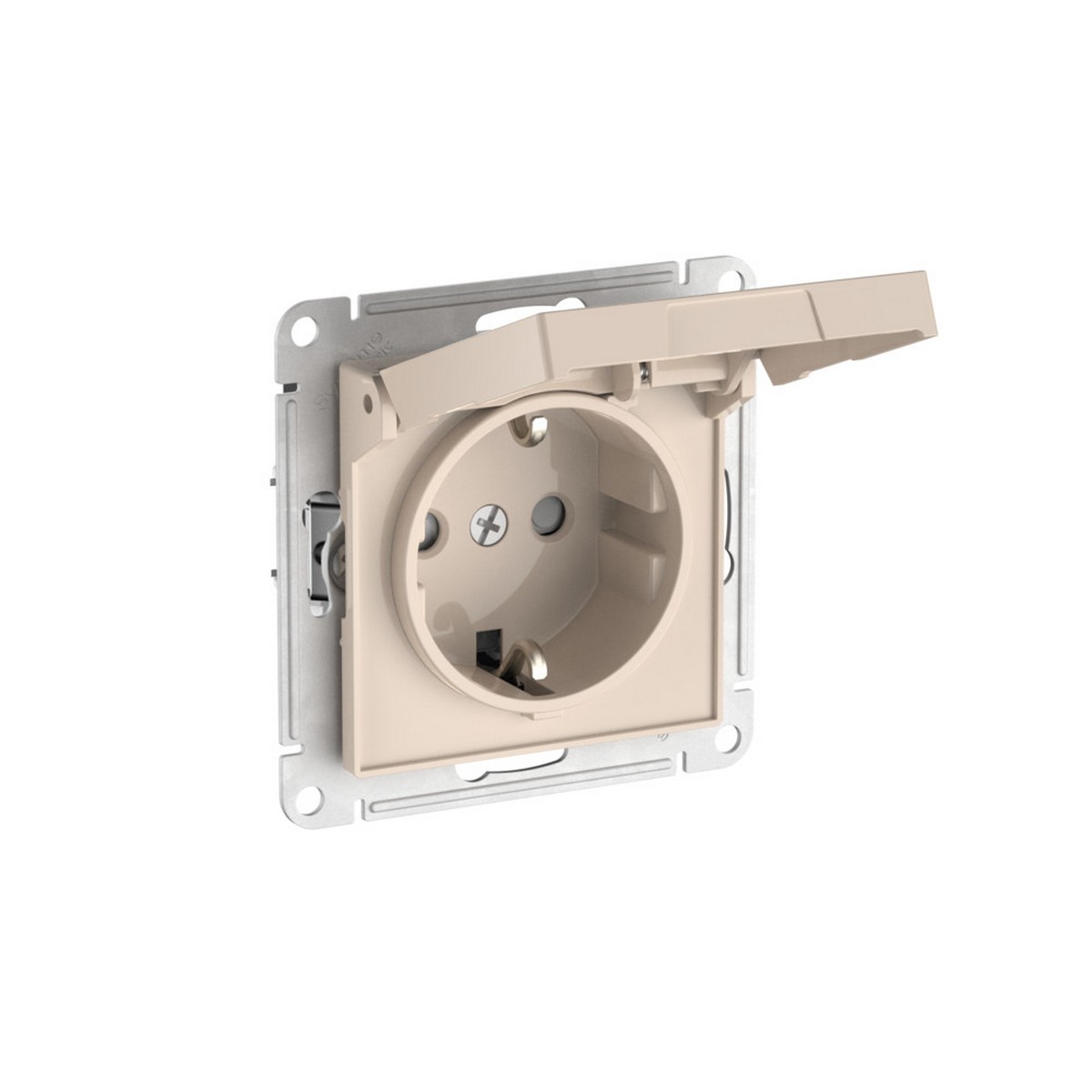 AtlasDesign Бежевый Розетка Systeme Electric AtlasDesign Бежевый с заземл. со шторк. с крышкой IP20 быстрозажим. клем.