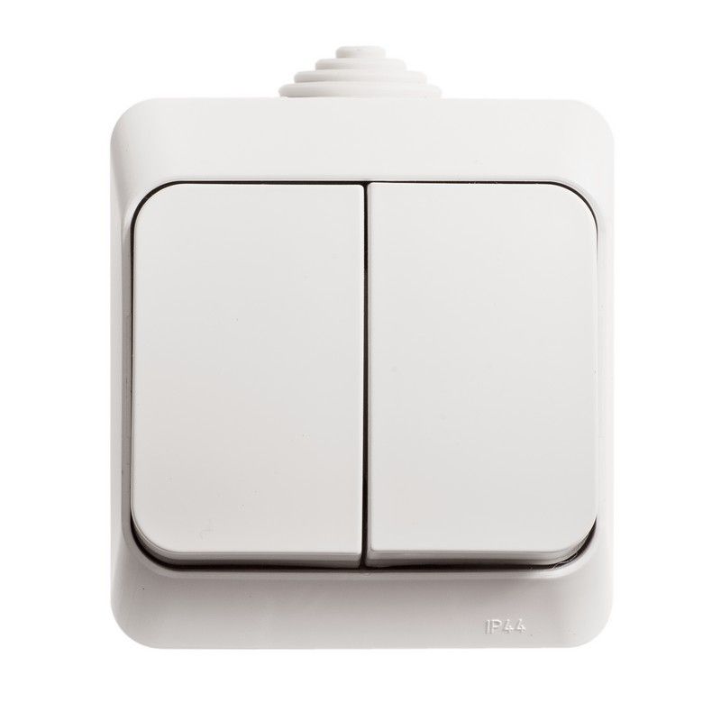 Этюд Белый Выключатель 2-клавишный Systeme Electric Этюд наружный Белый IP44 BA10-042B