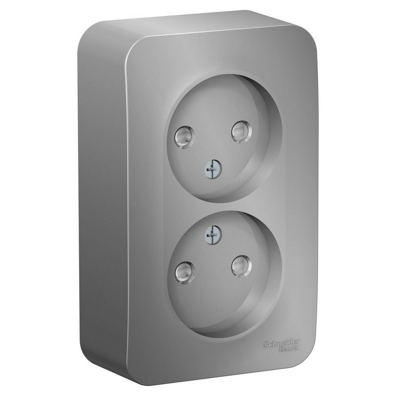 Blanca алюминий розетки и выключатели Розетка SE Blanca 2-ая Алюминий наружный б/з со шторками изолир. пластина BLNRA001213