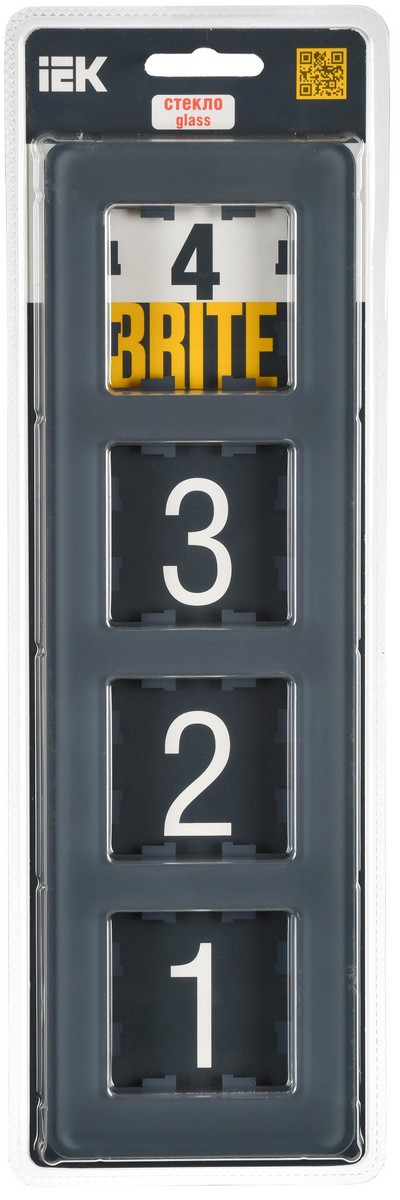 IEK Brite Рамки Рамка IEK BRITE DECOR Графит матовый стекло скругл.угол 4-м РУ-4-2-Бр RE BR-M42-G-41-K53