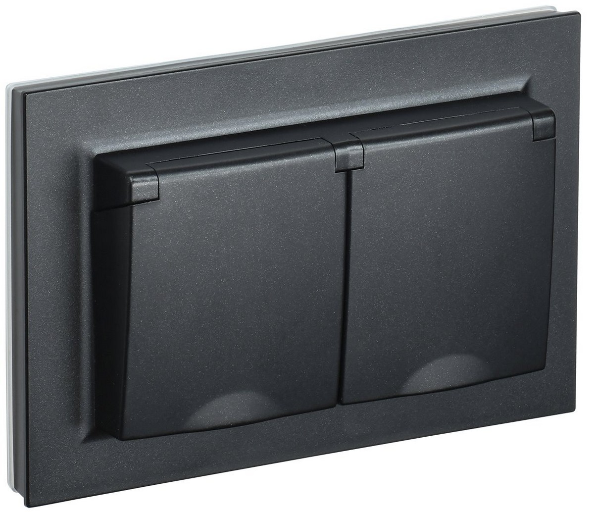 IEK Brite Черный Розетка IEK BRITE 2-ая с/з с шторками и крышкой 16А в сборе IP44 РСбш12-3-44-БрЧ черный BR-R26-16-44