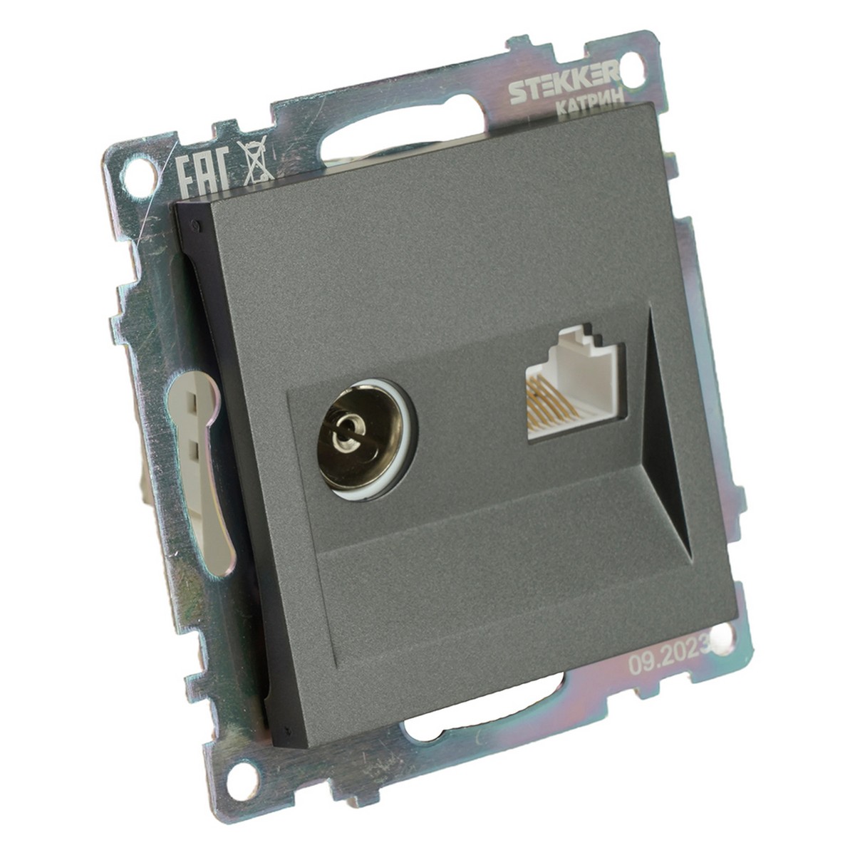Катрин - Розетки и выключатели Stekker Розетка TV + компьютерная RJ-45 STEKKER GLS00-7106-06 Катрин графит  49417