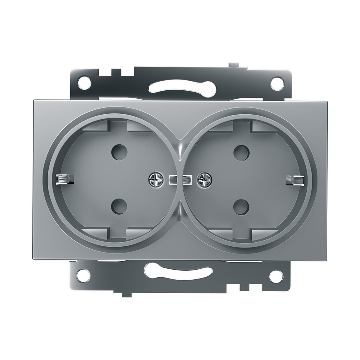 Катрин - Розетки и выключатели Stekker Розетка 2-местная с/з STEKKER GLS16-7114-03 250V 16А с защ. шторкой Катрин серебро 39584